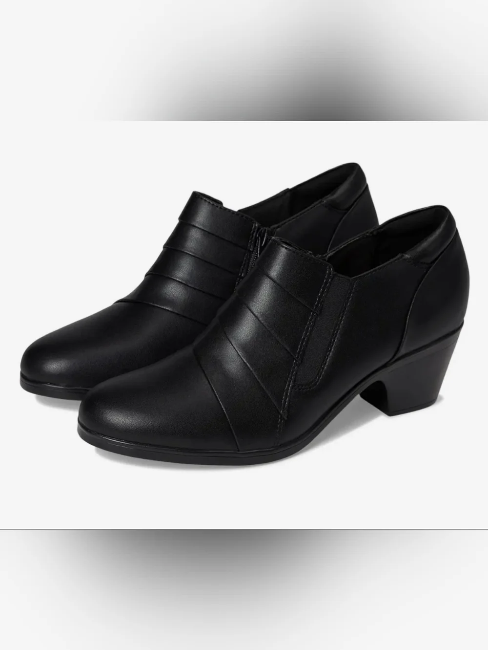 Clarks Emily 2 Pearl Black Leather Ankle Booties Womens Size 7